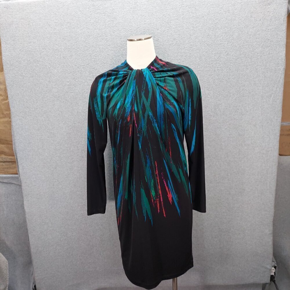 Vintage‎ 1980s Maggy London Women's Dress Black and Green Fitted Size 4